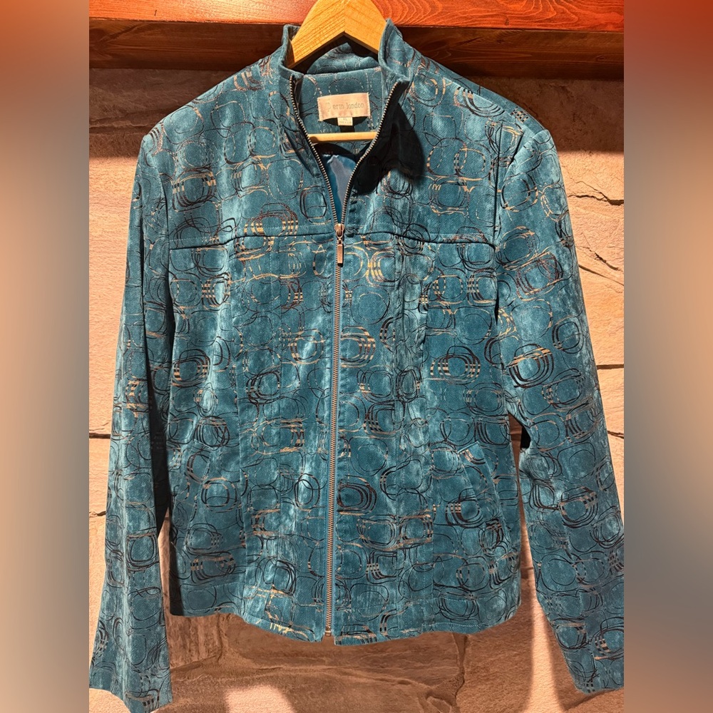Erin London Teal Patterned Zip-Front Jacket
